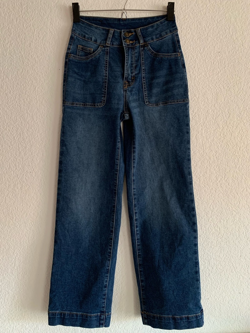 Wide-Leg High-Rise Denim Pants - Dark Blue